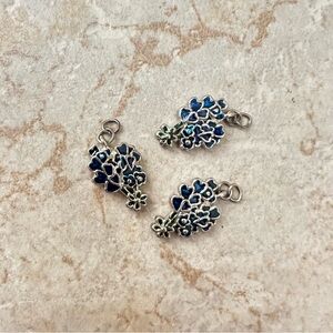 Silver Floral Bouquet Charm Trio with Navy Enamel